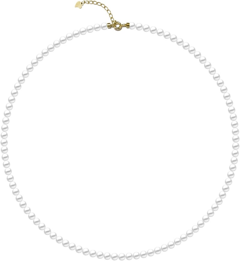 Eymi Simple Tiny Dainty Pearl Choker Necklace Jewelry for Women Sterling Silver Round White Pearl Strand Necklaces Adjustable - Image 1
